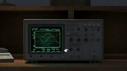 Game screenshot. Close-up view of oscilloscope.